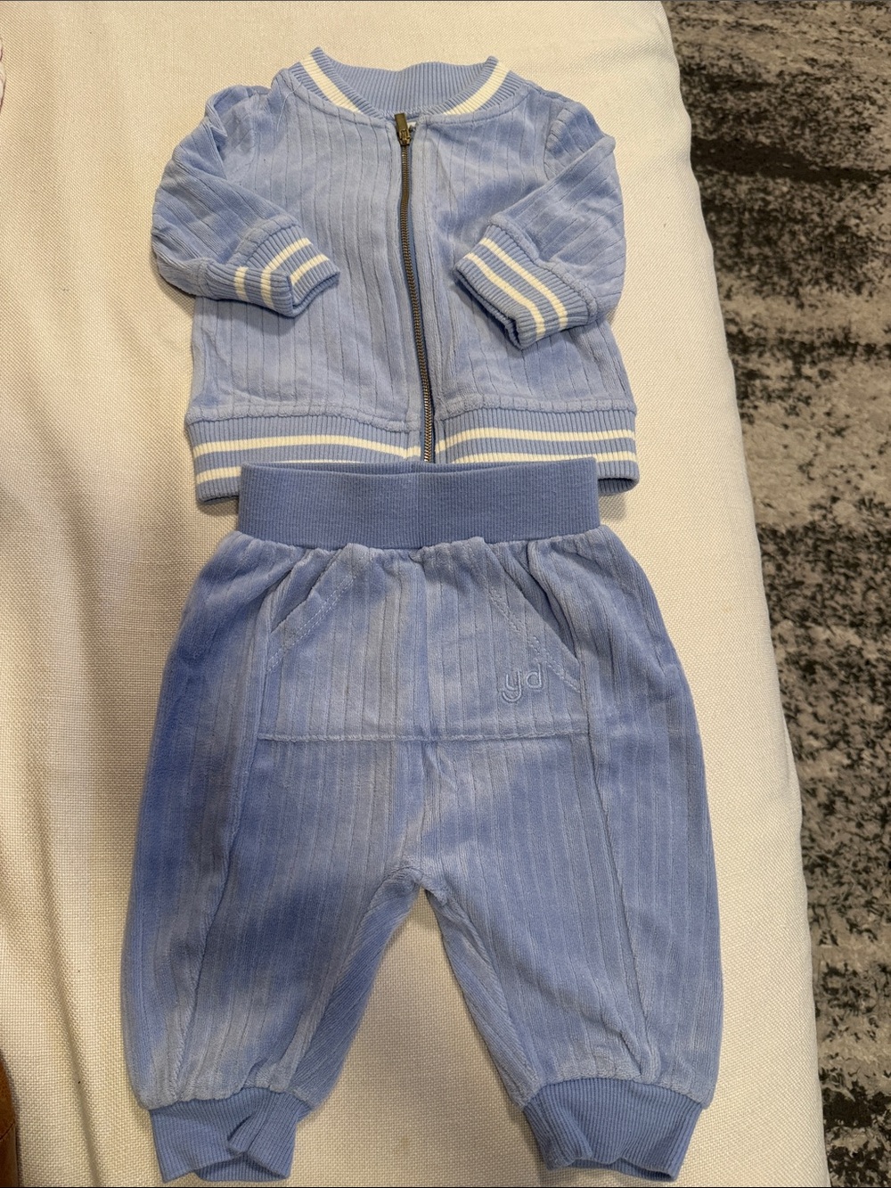 Light Blue Ribbed Velour Kids Jacket & Jogger Set